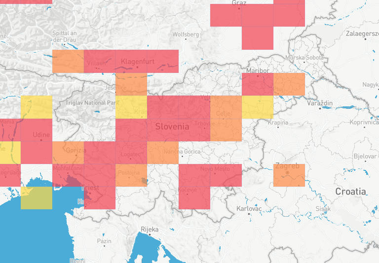 Zemljevid pojavnosti radona iz podatkov merilnikov Airthings